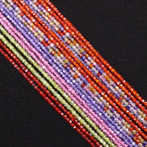 Cuentas de Circonia Facetadas Cuadradas Cubo de Azúcar Cuentas Sueltas para Hacer Joyas DIY Collares Pulseras Accesorios 2mm 3mm Pequeñas