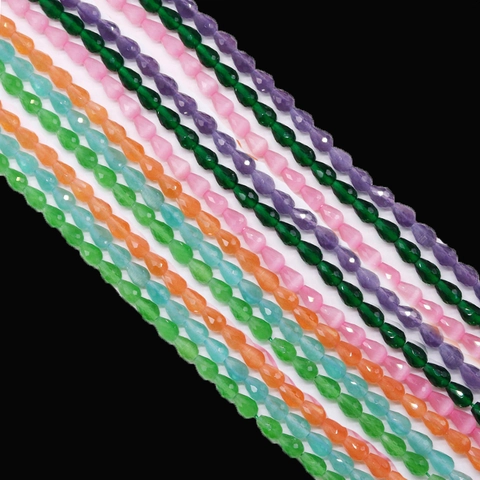 Faceted Teardrop Natural Stone Style Beads Cat Eye Effect Glass Beads For DIY Handmade Necklace Bracelet Jewelry Making