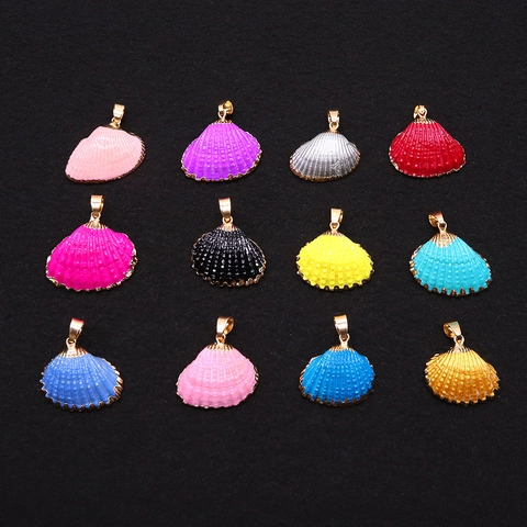 Pendentifs Coquillages Naturels Avec Bord Doré Électroplaqué Pour La Fabrication De Bijoux DIY Accessoires Charms Colorés
