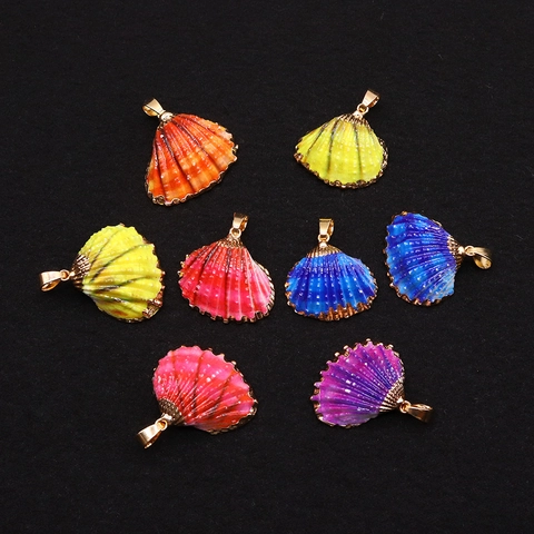 Pendentif DIY en Coquille Saint-Jacques Naturelle Bordure Dorée Électroplaquée Breloques en Coquillage Coloré pour la Fabrication de Bijoux Collier Boucle d'Oreille Accessoires