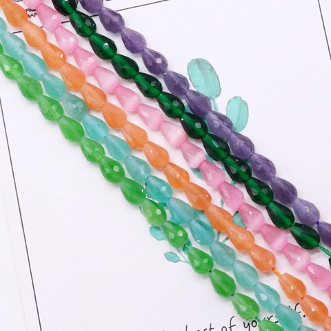 Natural Stone Faceted Teardrop Loose Beads Cat Eye Effect Crystal Beads For DIY Necklace Bracelet Jewelry Making Accessories Supplies