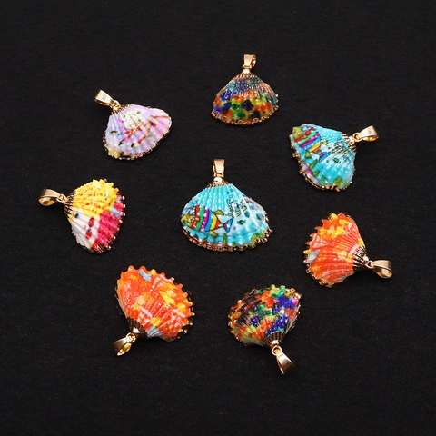 Pendentif en Coquillage Naturel Plaqué Or Sans Chaîne Pour Fabrication Bijoux DIY Graffiti Côtier Accessoire Charme de Coquillage