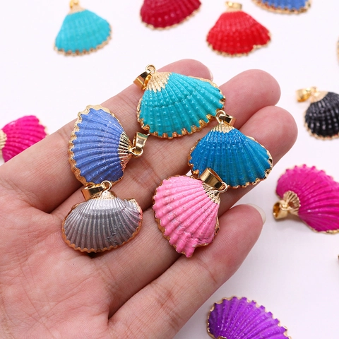 Pendentifs Coquillages Naturels Avec Bord Doré Électroplaqué Pour La Fabrication De Bijoux DIY Accessoires Charms Colorés