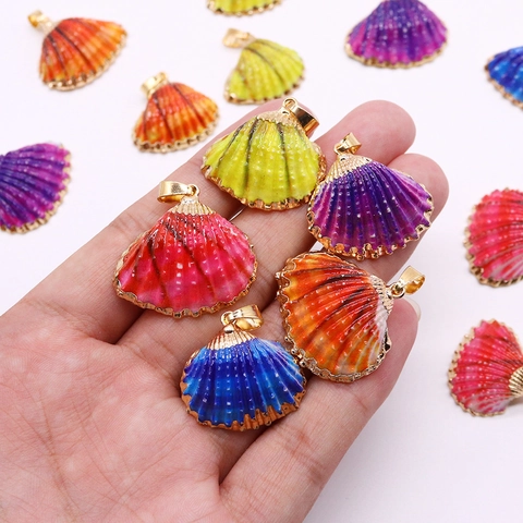 Pendentif DIY en Coquille Saint-Jacques Naturelle Bordure Dorée Électroplaquée Breloques en Coquillage Coloré pour la Fabrication de Bijoux Collier Boucle d'Oreille Accessoires