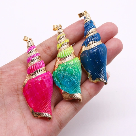 Natuurlijke Zeeslak Schelp Hanger Vergulde Koperen Rand Geverfde Conch Charms Voor Ketting Sieraden Maken Accessoires