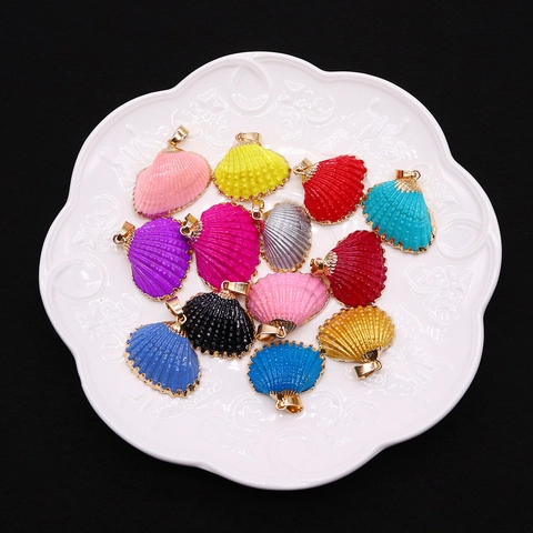 Natural Shell Scallop Pendant Only Without Chain Electroplated Gold Edge Colorful Conch Charms For DIY Jewelry Making Accessories