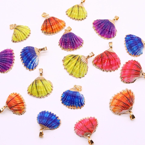 Pendentifs Coquille Saint-Jacques Naturelle Avec Bordure en Cuivre Électroplaqué Or Breloques Coquillage pour la Fabrication de Bijoux DIY