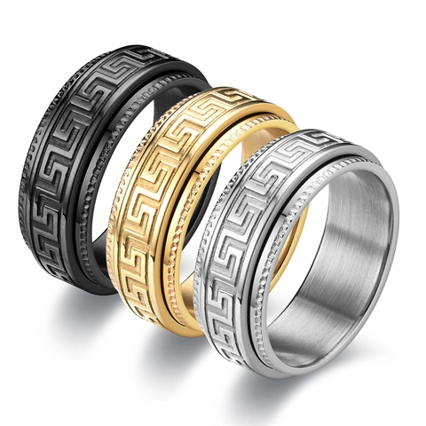Edelstahl Drehbarer Ring Für Herren Große Mauer Muster Dekompression Angstlösend Paar Mode Schmuck Fingerring