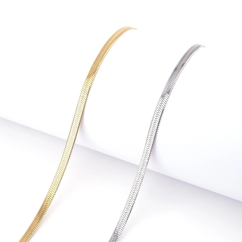 Stainless Steel Flat Snake Chain Necklace Minimalist Hip Hop Herringbone Blade Chain For Men Women