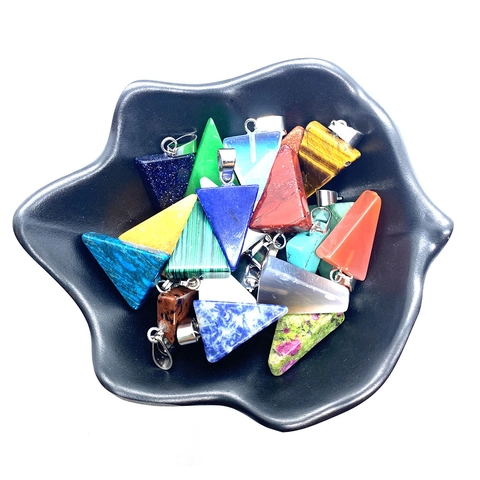 Natural Stone Triangle Pendant Only (Without Chain) Polished Geometric Gemstone Charm For DIY Jewelry Necklace Accessory