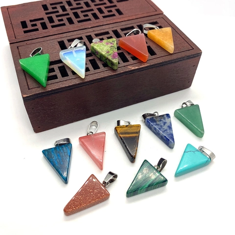 Natural Stone Triangle Pendant Only (Without Chain) Polished Geometric Gemstone Charm For DIY Jewelry Necklace Accessory