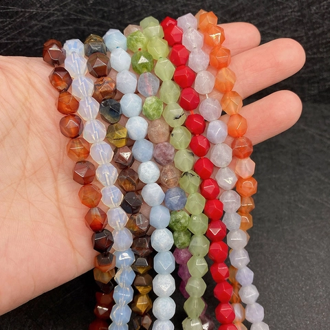 Facettierte Natursteinperlen Mehrfarbig Opal Achat Tigerauge Lapislazuli Lose Zwischenperlen Für DIY Schmuckherstellung Armband