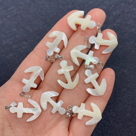 Ciondolo Singolo Senza Catena in Conchiglia Naturale a Forma di Ancora per Creazione Gioielli Fai da Te Nautico Cangiante