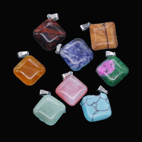 Rhombus Natural Stone Pendant Polished Gemstone Crystal Charm With Metal Bail For DIY Necklace Jewelry Making Accessories For Women