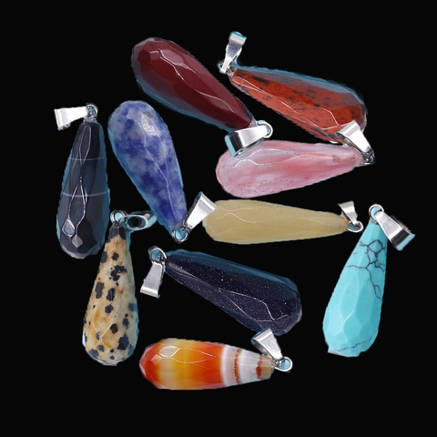 Faceted Natural Stone Teardrop Pendant Polished Water Drop Crystal Charm For DIY Necklace Jewelry Making Accessories For Women Men