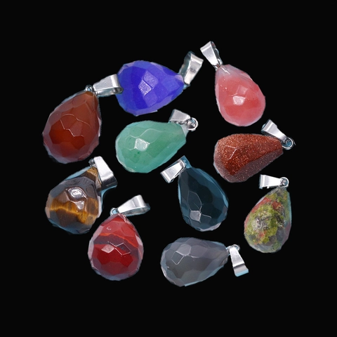 Natural Stone Faceted Teardrop Pendant Onyx Turquoise Rose Quartz Gemstone Charm For DIY Necklace Jewelry Making For Women