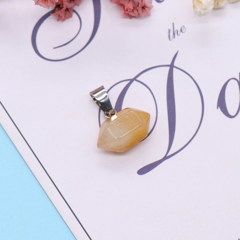 Natural Stone Double Pointed Hexagonal Prism Pendant For DIY Necklace Jewelry Making Alloy Gemstone Pendant Accessories