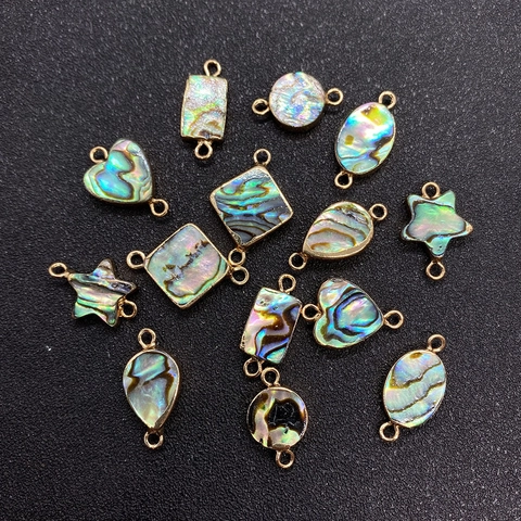 Natural Abalone Shell Geometric Pendant Double Hole Connector Gold Plated Copper For DIY Necklace Jewelry Making Accessories