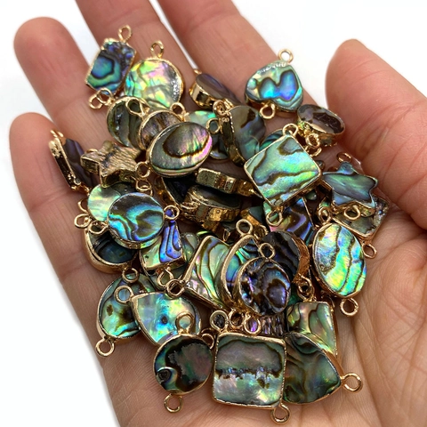 Natural Abalone Shell Geometric Pendant Double Hole Connector Gold Plated Copper For DIY Necklace Jewelry Making Accessories