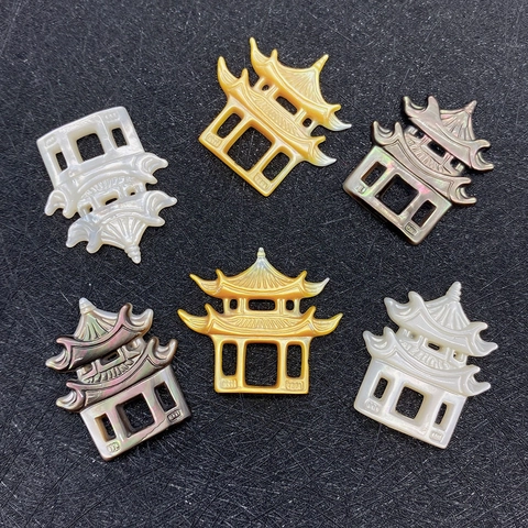 Natürliche Geschnitzte Muschel Pavillon Anhänger Perlmutt Architektur Hohl Charme Für DIY Schmuckherstellung Halskette Armband