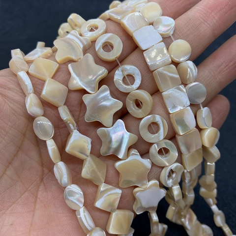 Natural Seawater Shell Beads Polished Punched Star Heart Geometric Shape DIY Jewelry Making Loose Beads Mother Of Pearl Accessories
