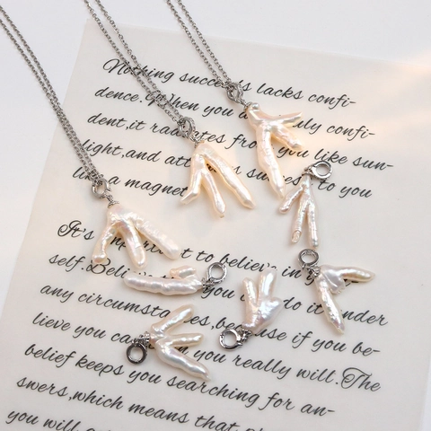 Ciondolo in Perla d'Acqua Dolce Barocca Naturale a Forma Ramificata Con Argento Sterling 925 per Creazione Gioielli DIY