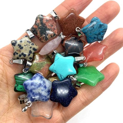 Colgantes de Piedra Natural Forma de Estrella Dijes de Cristal Mixtos Con Enganche de Metal Para Accesorios de Collar DIY