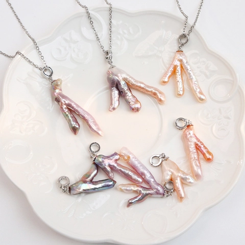 Ciondolo in Perla d'Acqua Dolce Barocca Naturale a Forma Ramificata Con Argento Sterling 925 per Creazione Gioielli DIY