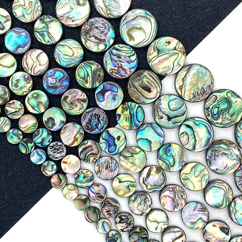 Natürliche Abalone-Muschel Runde Flache Perlen Irisierende Polierte Paua-Muschel Lose Perlen Für Schmuck DIY Zubehör