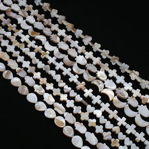 Natural Mother Of Artificial Pearl Shell Beads Heart Moon Star Hamsa Shape Iridescent Loose Beads For DIY Jewelry Making Crafts