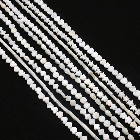 Natural White Shell Loose Beads Heart Star Flower Iridescent Mother Of Artificial Pearl Strand For DIY Jewelry Making Bracelet Necklace