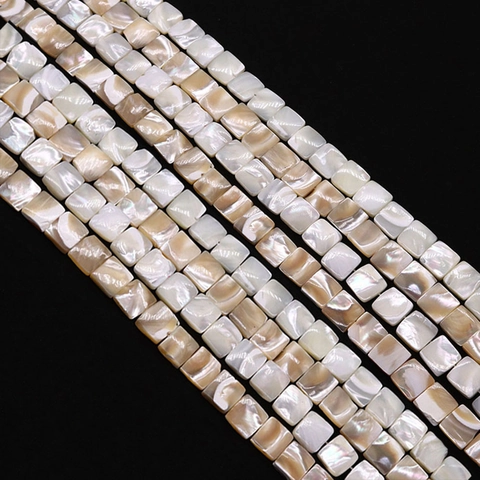 Natural Sea Shell Square Loose Beads Mother Of Pearl Flat Square Spacer Beads Strand For DIY Jewelry Making Necklace Accessories