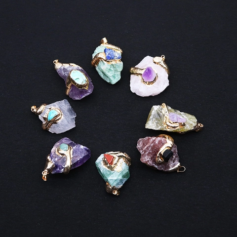 Pendentif en Pierre Naturelle Irrégulière Cristal pour la Création de Bijoux Collier DIY Charme de Pierre Précieuse Électroplaquée pour Femmes Hommes Cadeau
