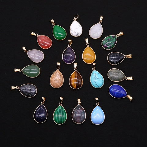 Pendentif Goutte d'Eau en Pierre Naturelle Forme de Larme Bord en Cuivre Plaqué Or Accessoire de Bijouterie DIY Pendentif Seul Sans Chaîne