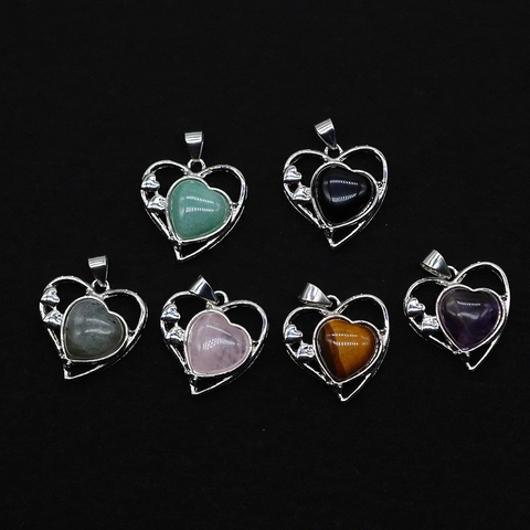 Natuursteen Hanger Hartvorm Met Verguld Koperen Houder Voor DIY Ketting Sieraden Maken Edelsteen Charme Accessoire
