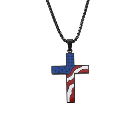 Men's Stainless Steel US Flag Cross Pendant Necklace Personality American Flag Jewelry Gold Black Silver Plated Pendant