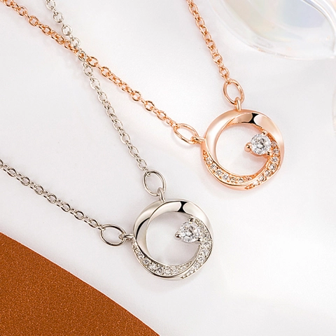 Möbiusschleife Gedrehte Kreis Zirkonia Anhänger Halskette Für Damen Roségold Silber Vergoldet Kupfer Schlüsselbeinkette Schmuck