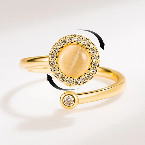 Minimalistischer Vergoldeter Zirkonia Offener Verstellbarer Rotierender Ring Damen Mode Geometrischer Dekompression Fingerring Schmuck