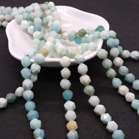 Perles en Pierre Naturelle Amazonite Facettées Rondes Perles de Séparation en Vrac Pour Création de Bijoux DIY Accessoires