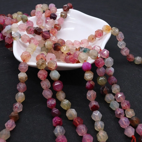 Natural Stone Faceted Dragon Vein Agate Round Loose Beads For DIY Bracelet Necklace Jewelry Making Handicraft Supplies