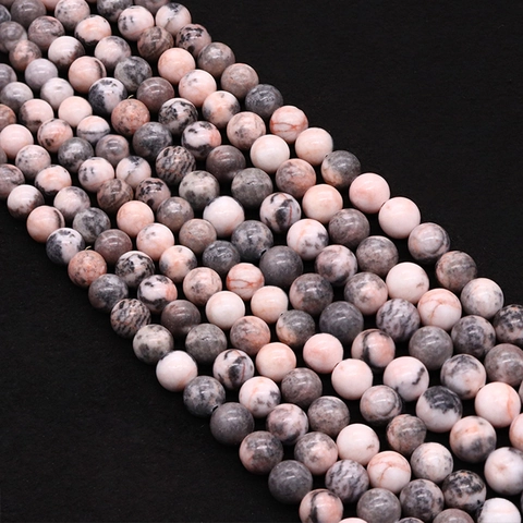 Natural Zebra Stone Round Loose Beads Pink Gray Black Polished Marble Texture Stones For DIY Jewelry Making Necklaces Bracelets