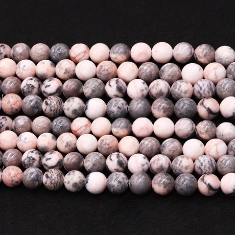 Natural Zebra Stone Round Loose Beads Pink Gray Black Polished Marble Texture Stones For DIY Jewelry Making Necklaces Bracelets