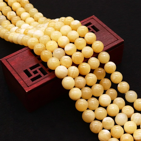 Perles Rondes en Pierre Naturelle Polies Topaze Crème Jade Perles en Vrac Pour DIY Collier Bracelet Bijoux Accessoires