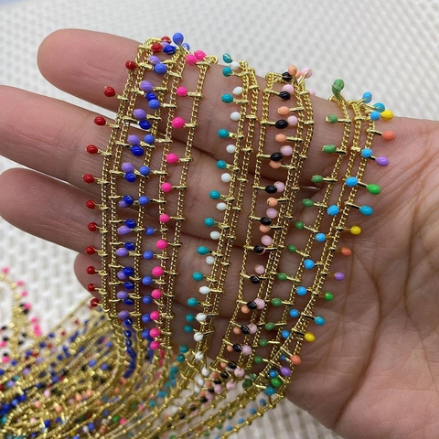 DIY Jewelry Making Chain Gold Plated Copper Enamel Colored Round Beads For Necklace Bracelet Craft Bohemian Jewelry Findings