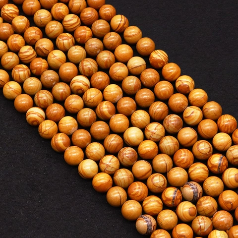 Natural Picture Jasper Stone Round Loose Beads Polished Brown Wood Grain Texture Beads For DIY Jewelry Making Accessories