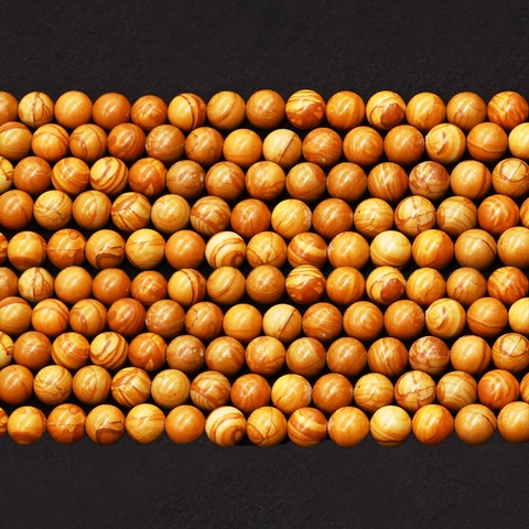 Natural Picture Jasper Stone Round Loose Beads Polished Brown Wood Grain Texture Beads For DIY Jewelry Making Accessories