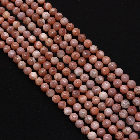 Natural Orange Sunstone Peach Moonstone Round Beads Polished Straight Hole Loose Beads For DIY Jewelry Making Accessories