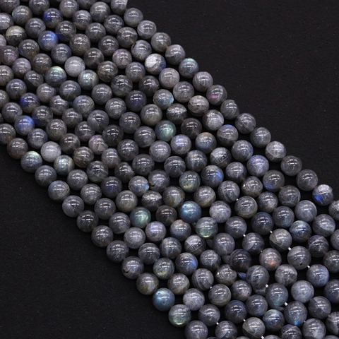 Natural Labradorite Round Stone Beads Polished Dark Gray Flash Loose Beads For DIY Necklace Bracelet Jewelry Making Accessories