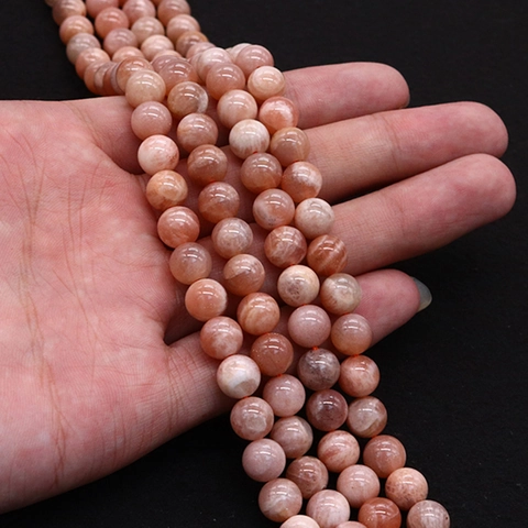 Natural Sunstone Round Beads Polished Orange Moonstone Loose Beads For DIY Necklace Bracelet Jewelry Making Accessories