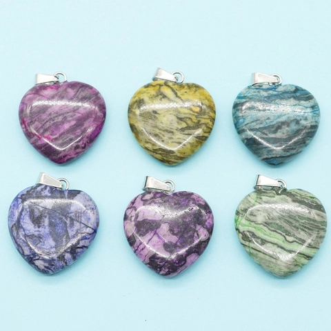 Herzförmig Naturstein Anhänger Poliert Marmor Textur Diy Halskette Schmuckherstellung Liebe Herz Charms Zubehör